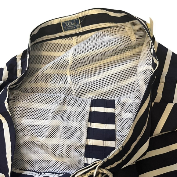 NWT J. Crew 9” Striped Nautical Board Shorts Swim Trunks Navy & White Mesh Lined - Picture 5 of 13